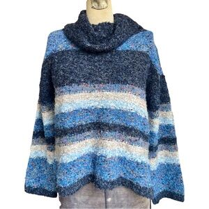 Knitizen Blue Stripe Colorful Turtleneck Sweater Soft